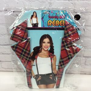 Totally 80S Rebel Suspenders Women's Costume Theatrical Plaid Black Zipper Bow